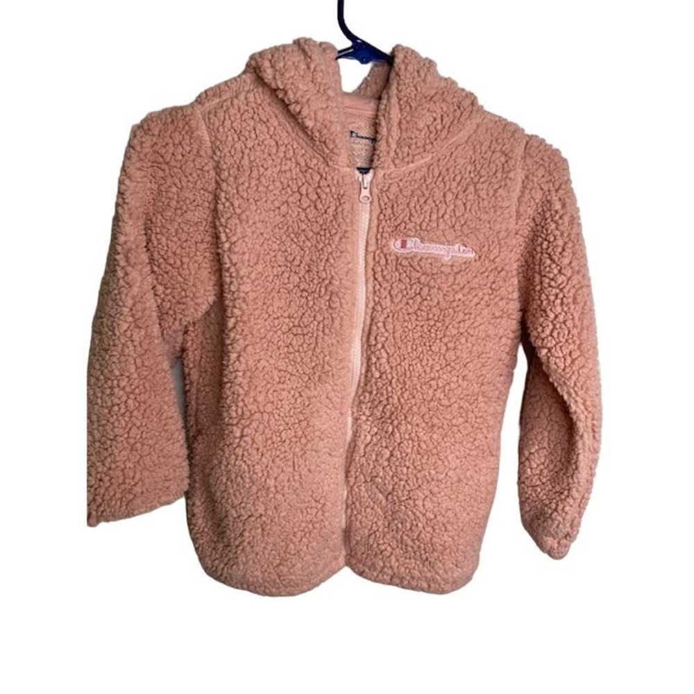 Champion Fuzzy Teddy Bear Girls Zip-up Jacket Sz Small Rose